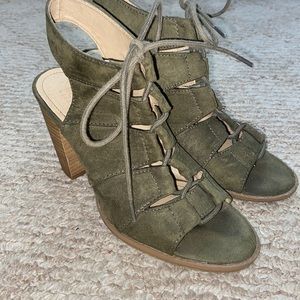 Olive green suede wedge